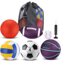 Conjunto de bolas esportivas Realspring para crianças e adolescentes com bolsa e bomba, 6 peças