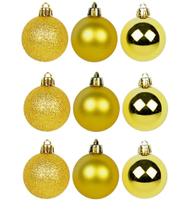 Conjunto de Bolas Mistas de Natal Fosca/Lisa/Glitter Dourada 6cm com 9 Unidades