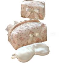 Conjunto de bolsa de maquiagem Cherry Ever After Floral com máscara de seda Conjunto de bolsa de maquiagem Cherry Ever After Floral com máscara de seda