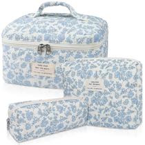 Conjunto de Bolsa de Maquiagem Gosect - Bolsa de Cosméticos Floral Acolchoada de Algodão Conjunto de Bolsa de Maquiagem Gosect - Bolsa de Cosméticos Floral Acolchoada de Algodão