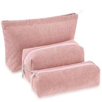 Conjunto de bolsa de maquiagem Huhumy Corduroy Cosmetic Pouch rosa para mulheres