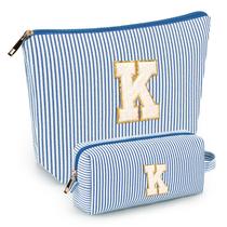 Conjunto de bolsa de maquiagem mibasies Blue K para mulheres e meninas x2