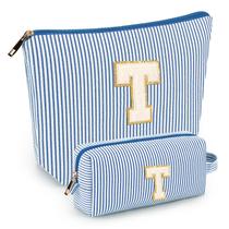 Conjunto de bolsa de maquiagem mibasies Blue T para mulheres e meninas x2