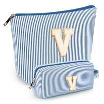 Conjunto de bolsa de maquiagem mibasies Blue V para mulheres e meninas x2