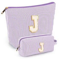 Conjunto de bolsa de maquiagem mibasies Purple J para mulheres e meninas x2