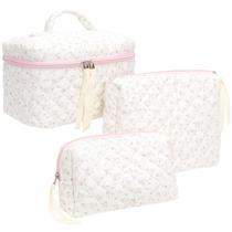 Conjunto de bolsa de maquiagem PAZIMIIK Vintage com zíper acolchoado para mulheres