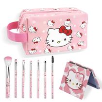 Conjunto de bolsa de maquiagem piurlzw Cute com 7 pincéis e espelho compacto Conjunto de bolsa de maquiagem piurlzw Cute com 7 pincéis e espelho compacto