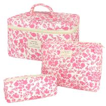 Conjunto de bolsa de maquiagem WYJ acolchoado floral rosa de algodão 3 peças Conjunto de bolsa de maquiagem WYJ acolchoado floral rosa de algodão 3 peças