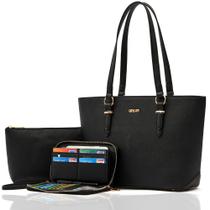 Conjunto de bolsa e carteira de material sintético Qiyuer preto para mulheres Conjunto de bolsa e carteira de material sintético Qiyuer preto para mulheres