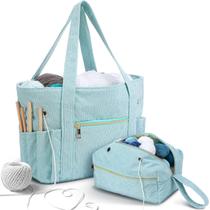 Conjunto de Bolsa e Sacola de Crochê Bulyoou - Fio de Veludo Azul - 2 Peças