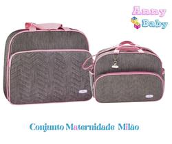 Conjunto De Bolsa Maternidade Mala E Bolsa Grande Cinza c/ Rosa - CBM0015