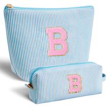 Conjunto de bolsas de cosméticos ajustáveis em azul com iniciais personalizadas