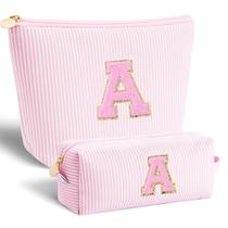 Conjunto de bolsas de cosméticos com design de iniciais ajustáveis - rosa