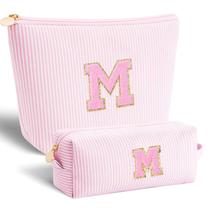 Conjunto de bolsas de cosméticos que combina com rosa e iniciais personalizadas
