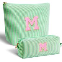 Conjunto de bolsas de cosméticos que combinam com verde e iniciais personalizadas