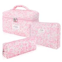 Conjunto de bolsas de maquiagem acolchoado de algodão hatende, 3 peças para mulheres e meninas