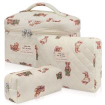 Conjunto de bolsas de maquiagem, bolsa de cosméticos florais acolchoada Gosect, 3 peças, branca Conjunto de bolsas de maquiagem, bolsa de cosméticos florais acolchoada Gosect, 3 peças, branca