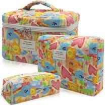 Conjunto de bolsas de maquiagem, bolsa de cosméticos florais acolchoada Gosect, 3 unidades