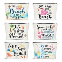 Conjunto de bolsas de maquiagem com tema de praia de CHENGU, lona de algodão, 6 peças femininas Conjunto de bolsas de maquiagem com tema de praia de CHENGU, lona de algodão, 6 peças femininas