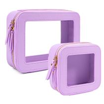 Conjunto de bolsas de maquiagem FFPaw Clear Purple, produtos de higiene pessoal aprovados pela TSA