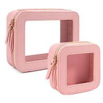 Conjunto de bolsas de maquiagem FFPaw Clear Small & Large Pink para mulheres Conjunto de bolsas de maquiagem FFPaw Clear Small & Large Pink para mulheres