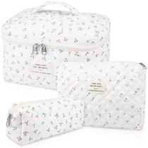 Conjunto de bolsas de maquiagem Gosect acolchoado de algodão floral branca Conjunto de bolsas de maquiagem Gosect acolchoado de algodão floral branca