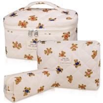 Conjunto de bolsas de maquiagem Gosect acolchoado de algodão floral para mulheres, 3 peças