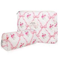 Conjunto de bolsas de maquiagem Gosect Floral Coquette Aesthetic Travel Pink Conjunto de bolsas de maquiagem Gosect Floral Coquette Aesthetic Travel Pink