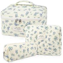 Conjunto de bolsas de maquiagem Gosect Quilted Large Floral Cosmetic Blue Conjunto de bolsas de maquiagem Gosect Quilted Large Floral Cosmetic Blue