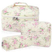 Conjunto de bolsas de maquiagem Gosect Quilted Large Floral Cosmetic Pink Conjunto de bolsas de maquiagem Gosect Quilted Large Floral Cosmetic Pink
