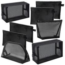 Conjunto de bolsas de maquiagem Hotipine Mesh 8 peças de higiene pessoal de viagem pretas