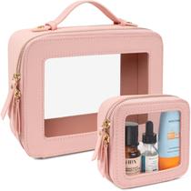 Conjunto de bolsas de maquiagem LETGO Clear TSA Approved Toalete Pink Conjunto de bolsas de maquiagem LETGO Clear TSA Approved Toalete Pink