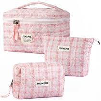 Conjunto de bolsas de maquiagem Lodmemo de algodão acolchoado, 3 peças rosa Conjunto de bolsas de maquiagem Lodmemo de algodão acolchoado, 3 peças rosa