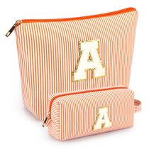Conjunto de bolsas de maquiagem mibasies Initial para mulheres Orange A x2