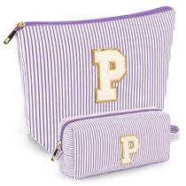 Conjunto de bolsas de maquiagem mibasies Initial Purple P para mulheres x2