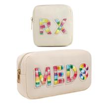Conjunto de bolsas de maquiagem para medicamentos RSRSLEII Chenille Letter Patch Nylon Conjunto de bolsas de maquiagem para medicamentos RSRSLEII Chenille Letter Patch Nylon