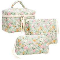 Conjunto de bolsas de maquiagem PAZIMIIK Vintage Quilted Travel Green Flower