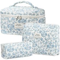 Conjunto de bolsas de maquiagem TESAFNG de algodão floral acolchoado, 3 peças para mulheres