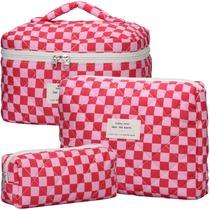 Conjunto de bolsas de maquiagem TESAFNG de algodão floral acolchoado, 3 peças para mulheres
