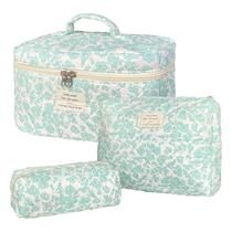 Conjunto de bolsas de maquiagem WYJ Green Acolchoado Floral, 3 peças para mulheres Conjunto de bolsas de maquiagem WYJ Green Acolchoado Floral, 3 peças para mulheres