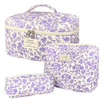Conjunto de bolsas de maquiagem WYJ Purple Quilted Floral, 3 peças para mulheres Conjunto de bolsas de maquiagem WYJ Purple Quilted Floral, 3 peças para mulheres