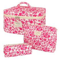 Conjunto de bolsas de maquiagem WYJ Rose Red Acolchoado Floral, 3 peças para mulheres Conjunto de bolsas de maquiagem WYJ Rose Red Acolchoado Floral, 3 peças para mulheres