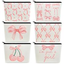 Conjunto de bolsas de maquiagem Yeyeplum Pink Bow Canvas, 6 peças para mulheres