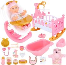Conjunto de Boneca Bebê deAO 20 Peças Chupeta, Fralda e Acessórios Conjunto de Boneca Bebê deAO 20 Peças Chupeta, Fralda e Acessórios