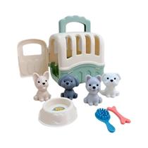 Conjunto De Boneca De Cachorro Fofo 8 Peças Cesta Para Animais De Estimação Brinquedos Para Família