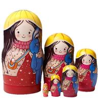 Conjunto de bonecas russas de nidificação de 6 camadas com design de coelhinho e menina