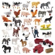 Conjunto de bonecos de animais de fazenda em miniatura, 34 unidades - PVC realista