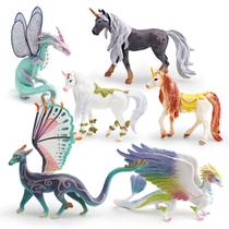 Conjunto de bonecos Fantasy Mythical Creature, 6 peças PVC, unicórnio, dragão