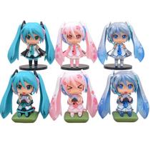 Conjunto de bonecos Hatsune Miku Q-Version 6 peças de PVC colecionáveis