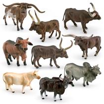 Conjunto de bonecos Longhorn Cattle & Bison de 9 peças - PVC Tex Conjunto de bonecos Longhorn Cattle & Bison de 9 peças - PVC Tex